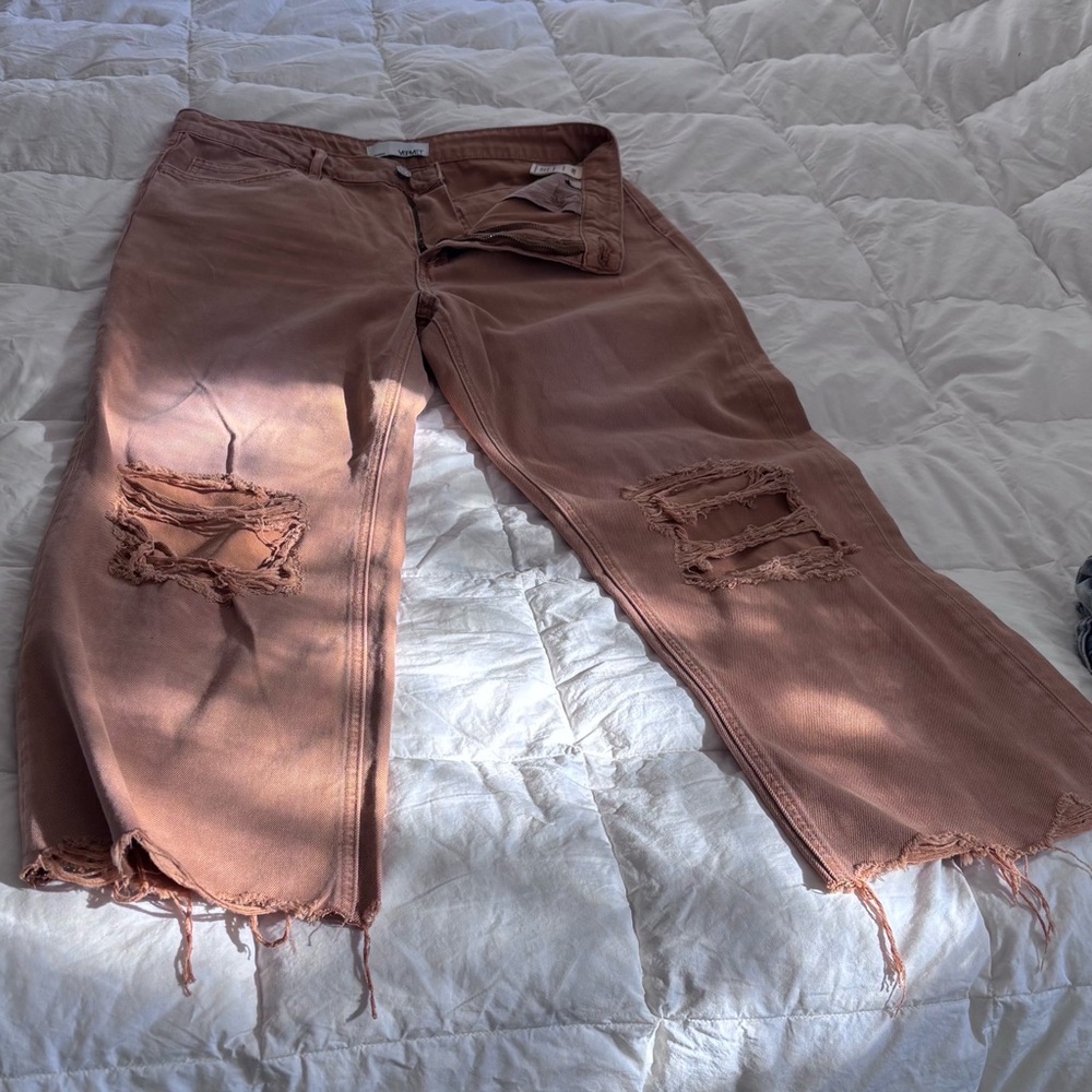 Flying Monkey Vervet Jeans in lightweight brown wide leg.
